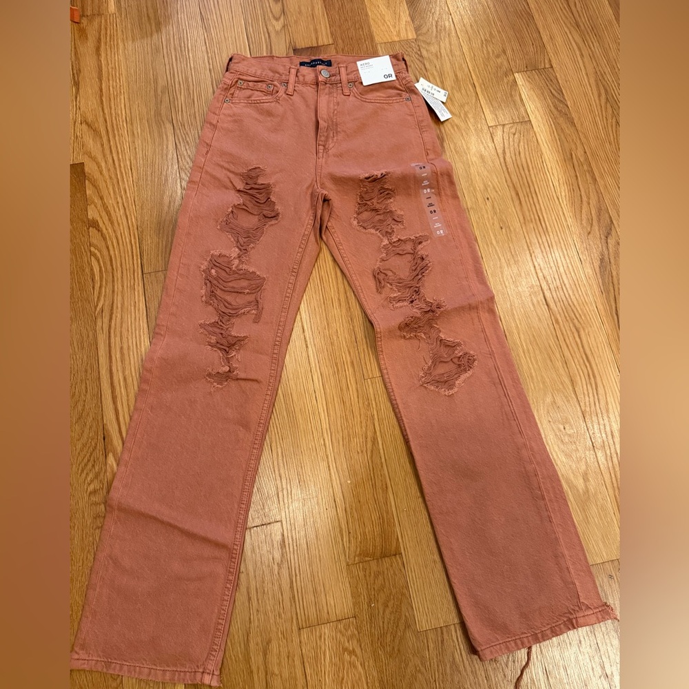 Aeropostale Orange Distressed Straight-Leg Jeans